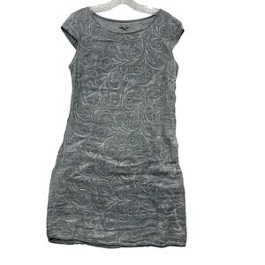 Lina Tomei Women's Italy Gray Linen Dress Embroidered Cap Sleeve M‎